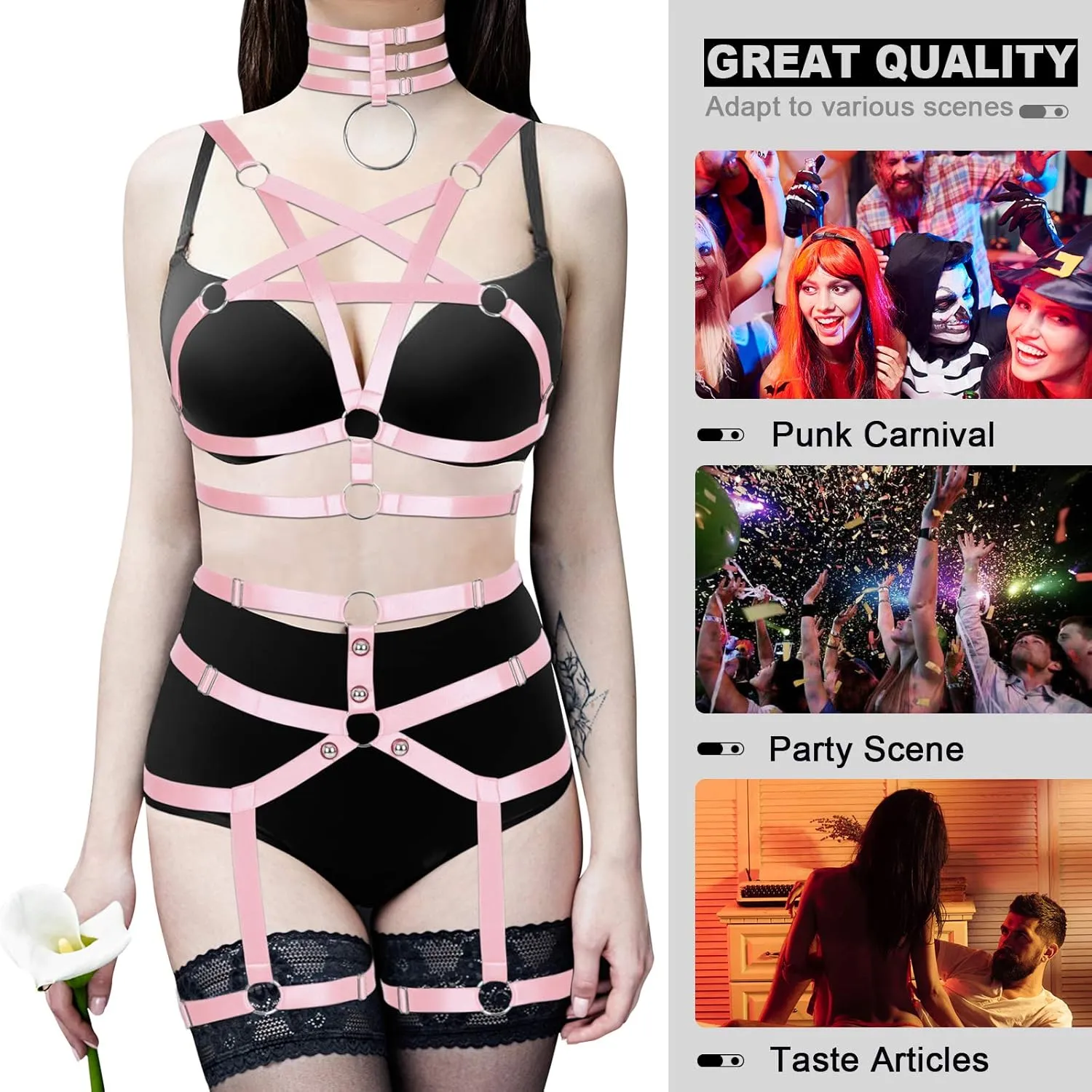 Womens Body Harness Punk Full Cage Harajuku Lingerie Strappy Hollow Out Bra Garter Belts Adjust Gothic Art Clothing