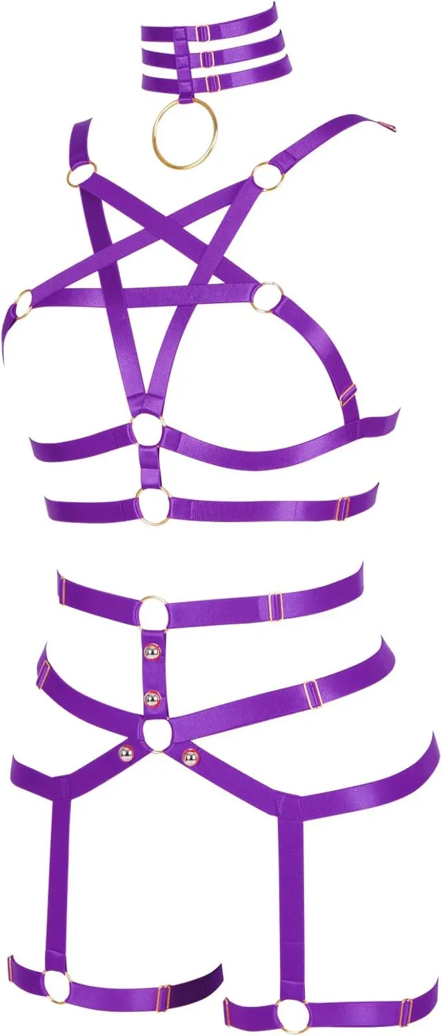 Womens Body Harness Punk Full Cage Harajuku Lingerie Strappy Hollow Out Bra Garter Belts Adjust Gothic Art Clothing