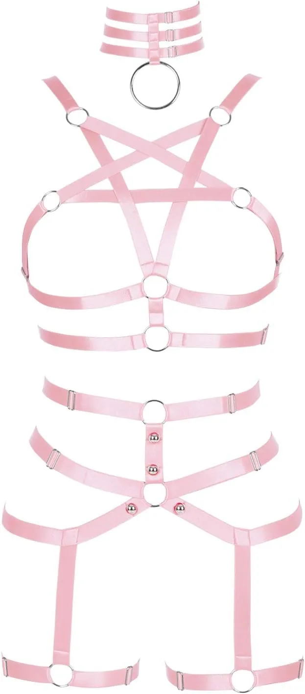 Womens Body Harness Punk Full Cage Harajuku Lingerie Strappy Hollow Out Bra Garter Belts Adjust Gothic Art Clothing