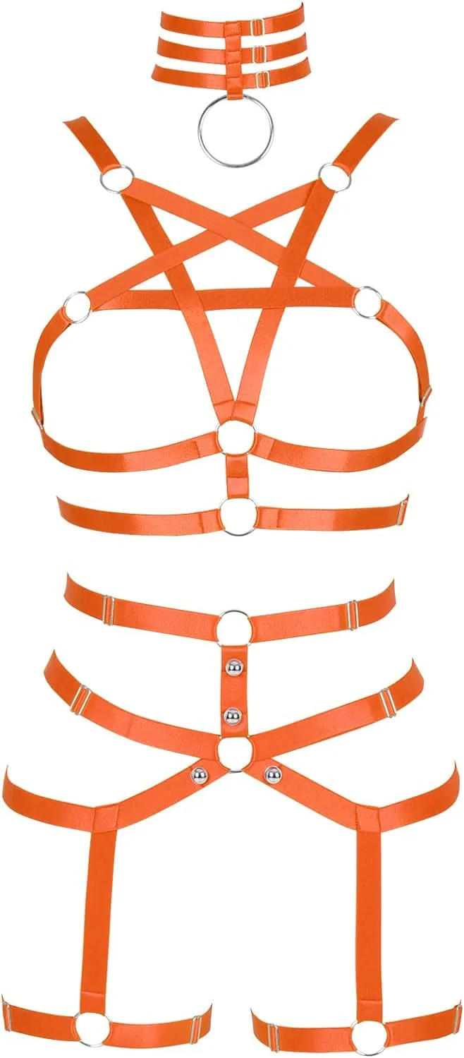 Womens Body Harness Punk Full Cage Harajuku Lingerie Strappy Hollow Out Bra Garter Belts Adjust Gothic Art Clothing