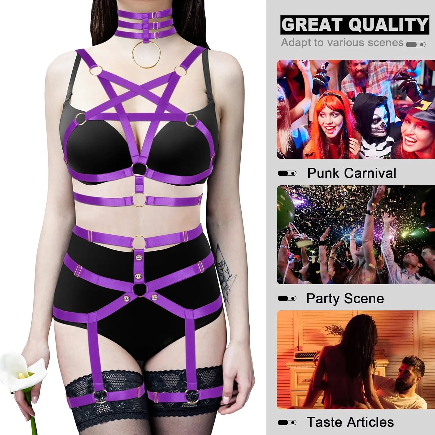 Womens Body Harness Punk Full Cage Harajuku Lingerie Strappy Hollow Out Bra Garter Belts Adjust Gothic Art Clothing