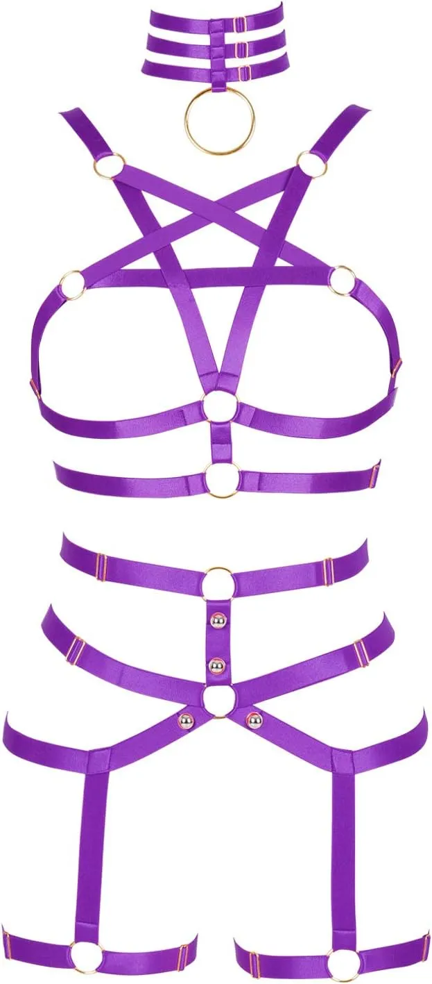 Womens Body Harness Punk Full Cage Harajuku Lingerie Strappy Hollow Out Bra Garter Belts Adjust Gothic Art Clothing