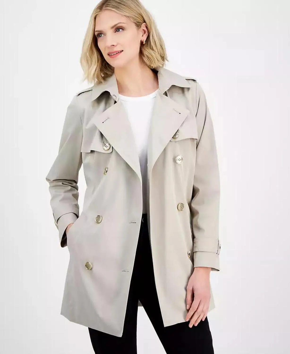 Women's Double-Breasted Belted Hooded Coat, Exclusively at Macy's