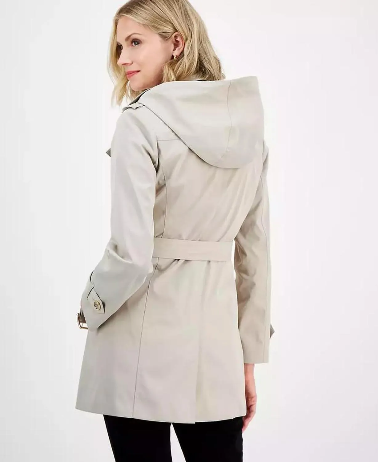 Women's Double-Breasted Belted Hooded Coat, Exclusively at Macy's