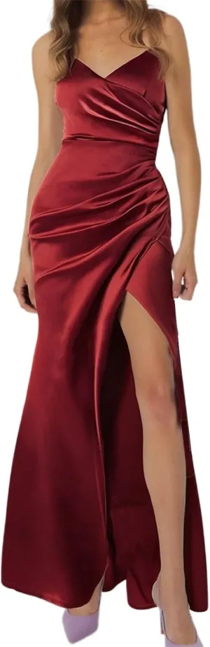 Women's Elegant Backless Pleated Satin Strapless Bridesmaid Dress Sequin Maxi Dress for Women