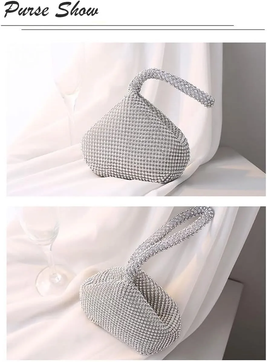 Women's Evening Bag Sparkly Rhinestone Purse Triangle Designer Chain Clutch Purse Bag Party Prom Wedding Purse