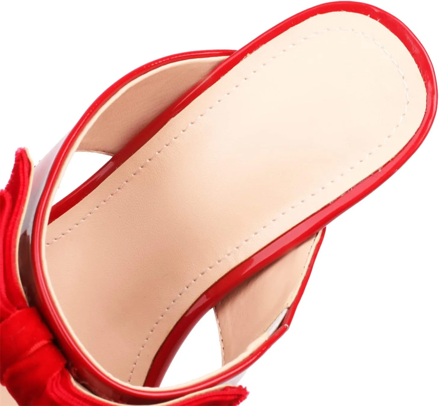 Womens High Heel Patent Leather Sweet Double Strappy Velvet Bow Dress Sandals Wedding Sandals