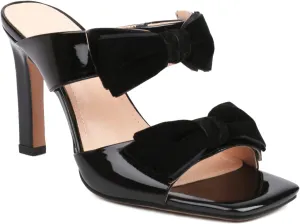Womens High Heel Patent Leather Sweet Double Strappy Velvet Bow Dress Sandals Wedding Sandals