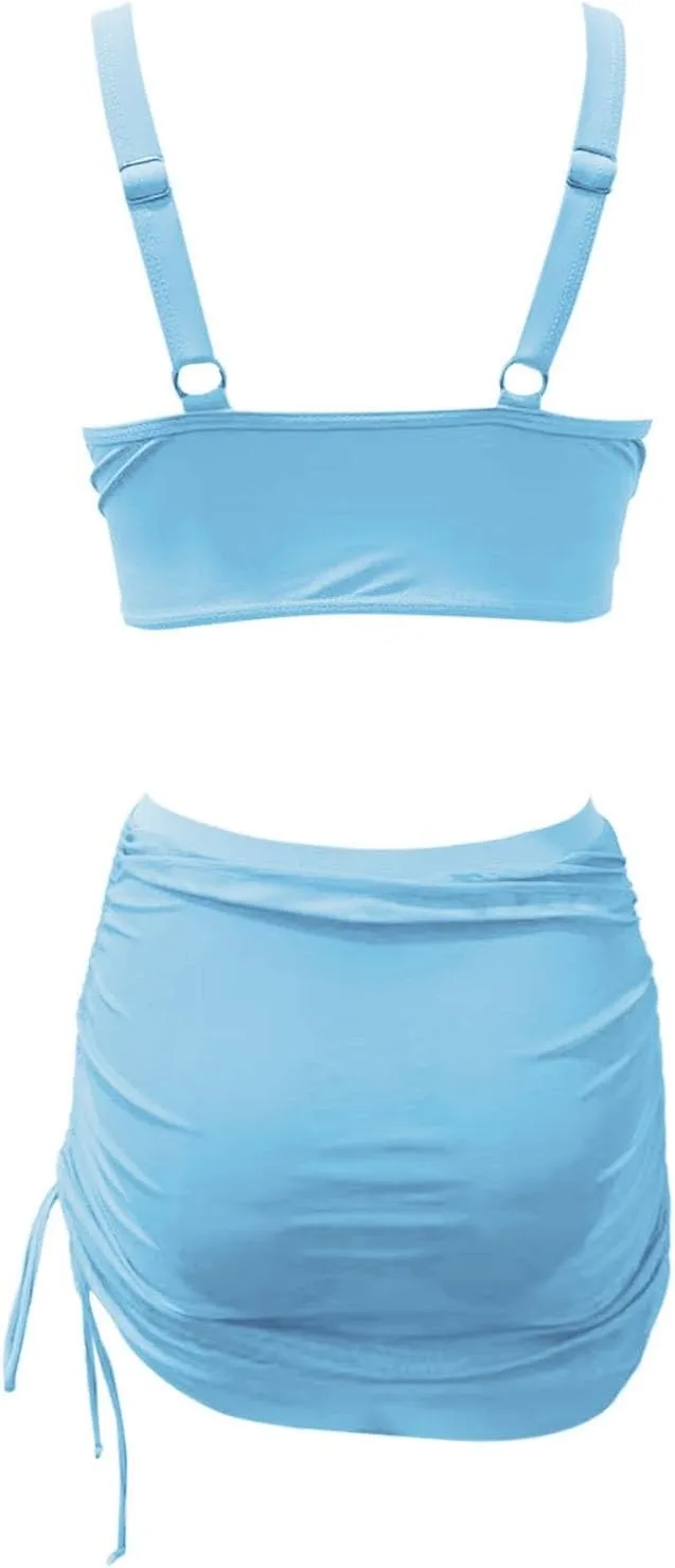 Women's High Waisted Tummy Control Bikini Set with Mesh Swim Skirt Slimming 2 Piece Bathing Suit Curvy Coverage