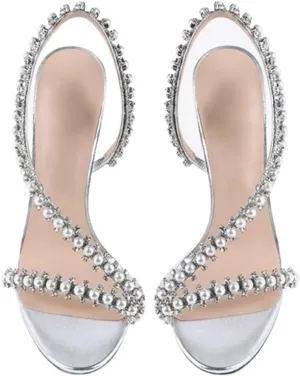Women's Pearl Rhinestones Stiletto Heels Sandals Sexy Prom Wedding Shoes