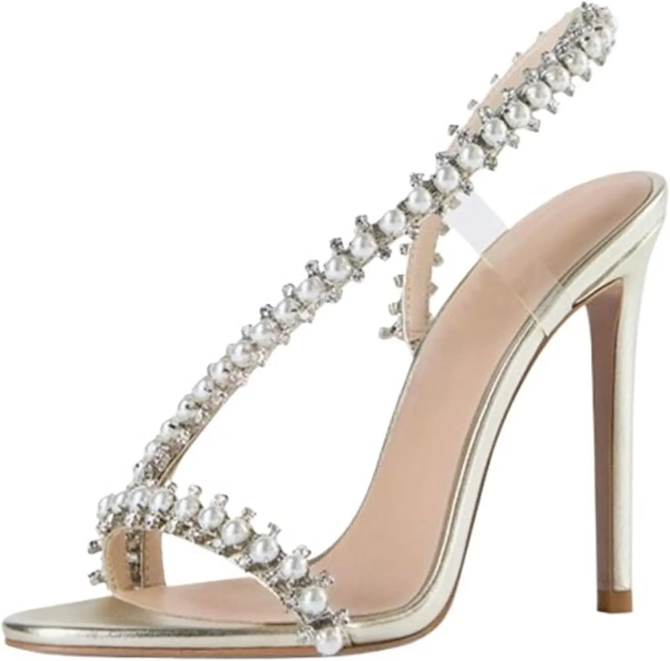 Women's Pearl Rhinestones Stiletto Heels Sandals Sexy Prom Wedding Shoes