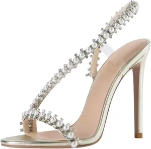 Women's Pearl Rhinestones Stiletto Heels Sandals Sexy Prom Wedding Shoes