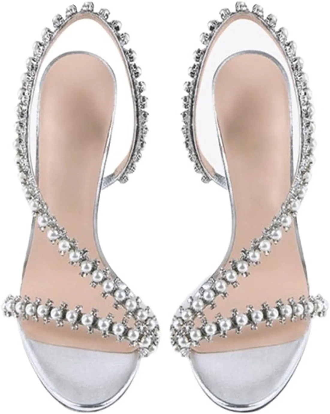 Women's Pearl Rhinestones Stiletto Heels Sandals Sexy Prom Wedding Shoes