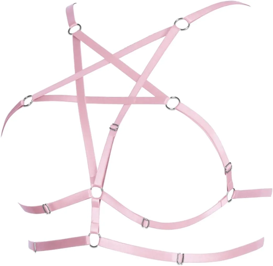 Womens Plus Size Full Cage Body Harness Hollow Out Pentagram Harajuku Adjustable Elastic Punk Gothic Halloween Rave