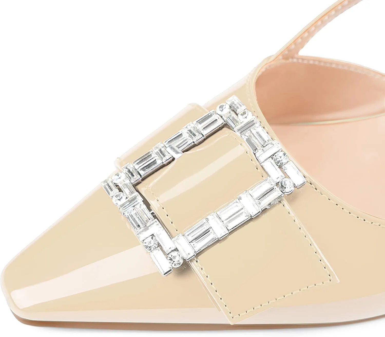 Women's Slingback Low Kitten Heels Closed Pointed Toe Kitty Pumps Rhinestone Wedding Office Dress Slip On Shoes for Women Ladies Sexy 2 Inch Heel