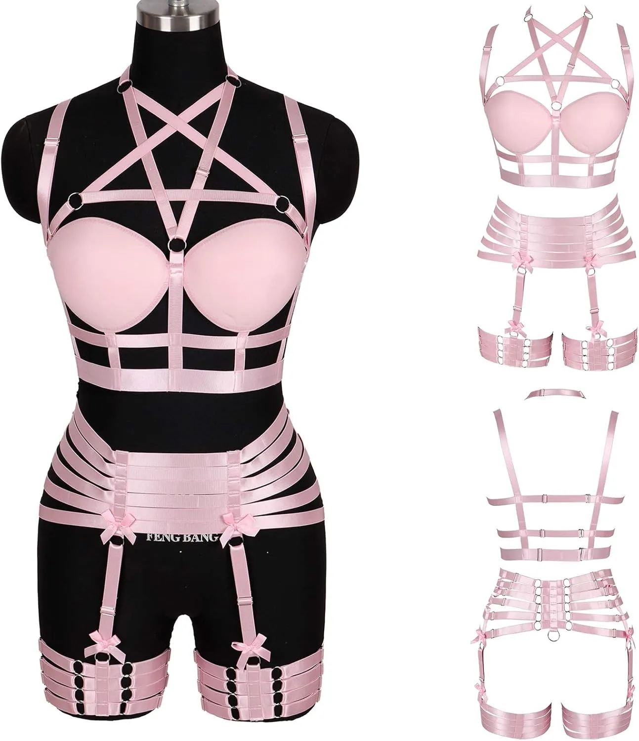 Womens Strappy Full Cage Body Harness Lingerie Garter Belt Set Elastic Hollow Tops Bralette Punk Gothic Festival Rave Wear