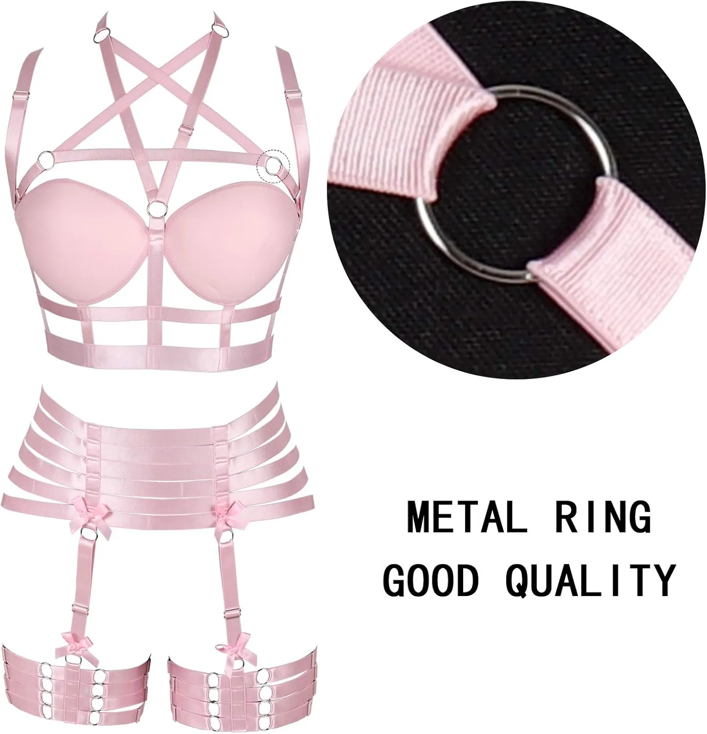 Womens Strappy Full Cage Body Harness Lingerie Garter Belt Set Elastic Hollow Tops Bralette Punk Gothic Festival Rave Wear