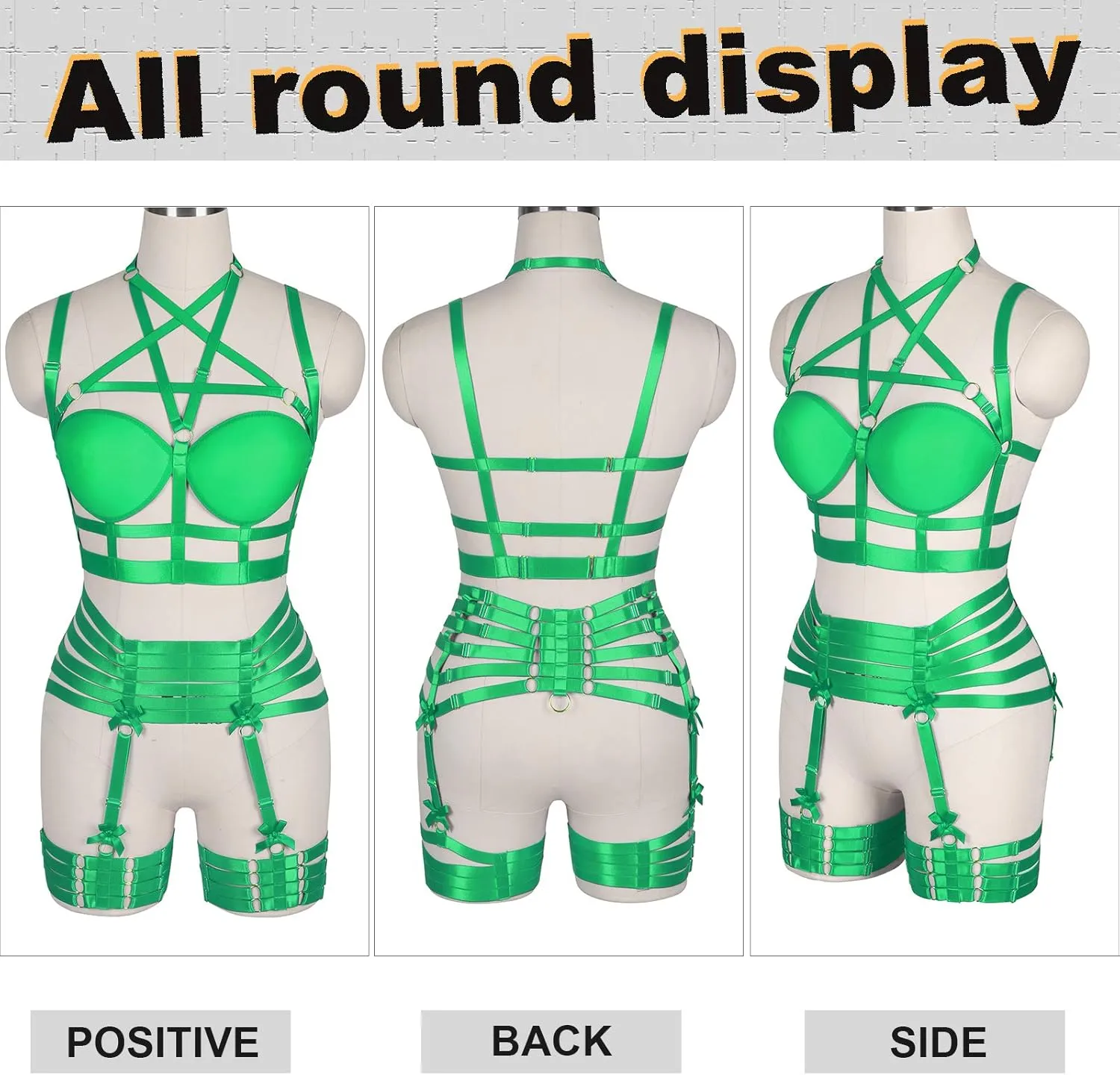 Womens Strappy Full Cage Body Harness Lingerie Garter Belt Set Elastic Hollow Tops Bralette Punk Gothic Festival Rave Wear
