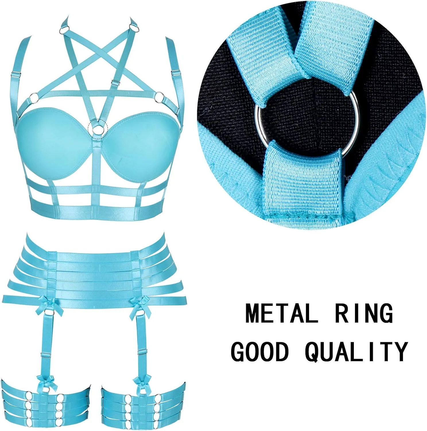 Womens Strappy Full Cage Body Harness Lingerie Garter Belt Set Elastic Hollow Tops Bralette Punk Gothic Festival Rave Wear