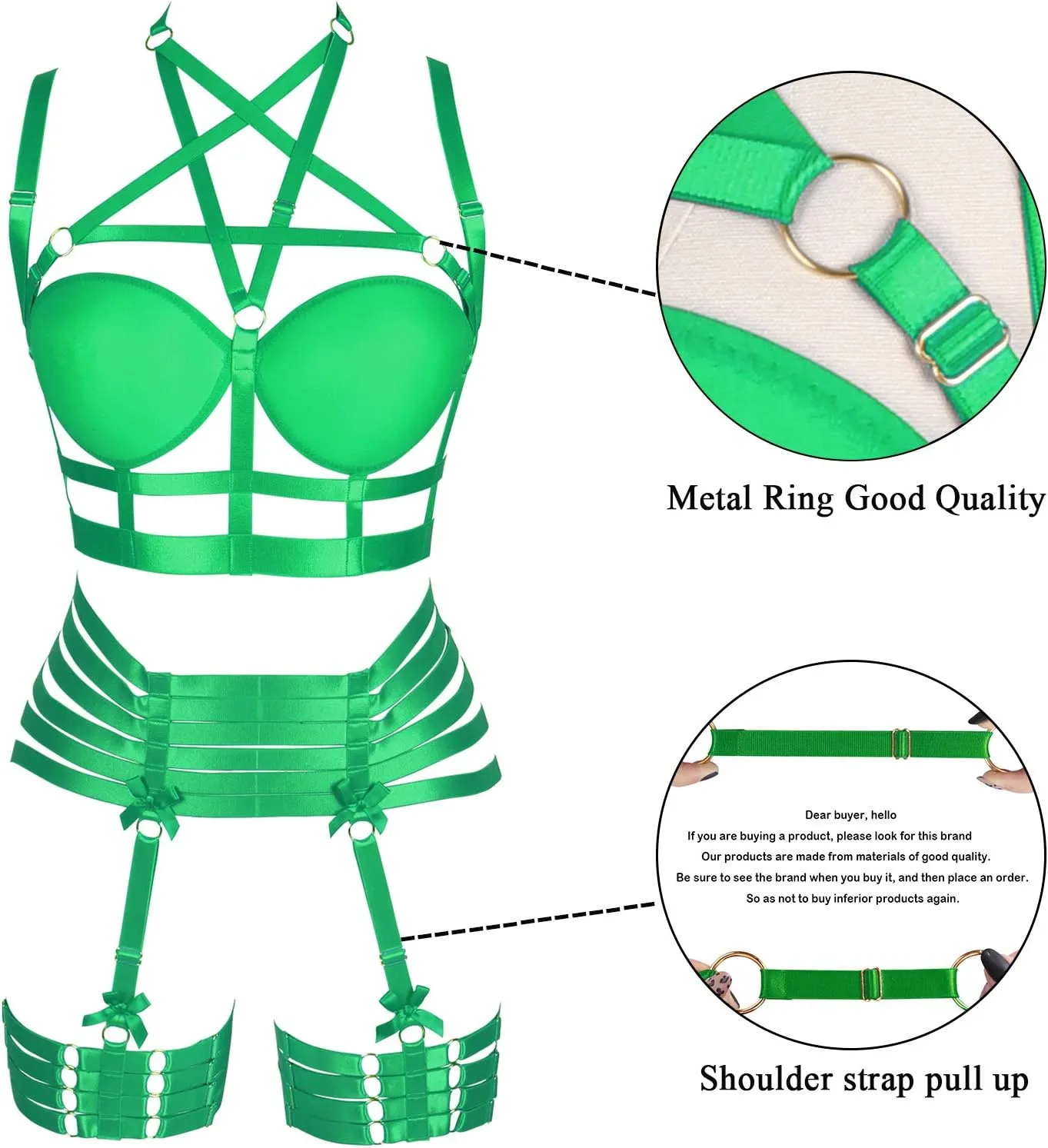 Womens Strappy Full Cage Body Harness Lingerie Garter Belt Set Elastic Hollow Tops Bralette Punk Gothic Festival Rave Wear