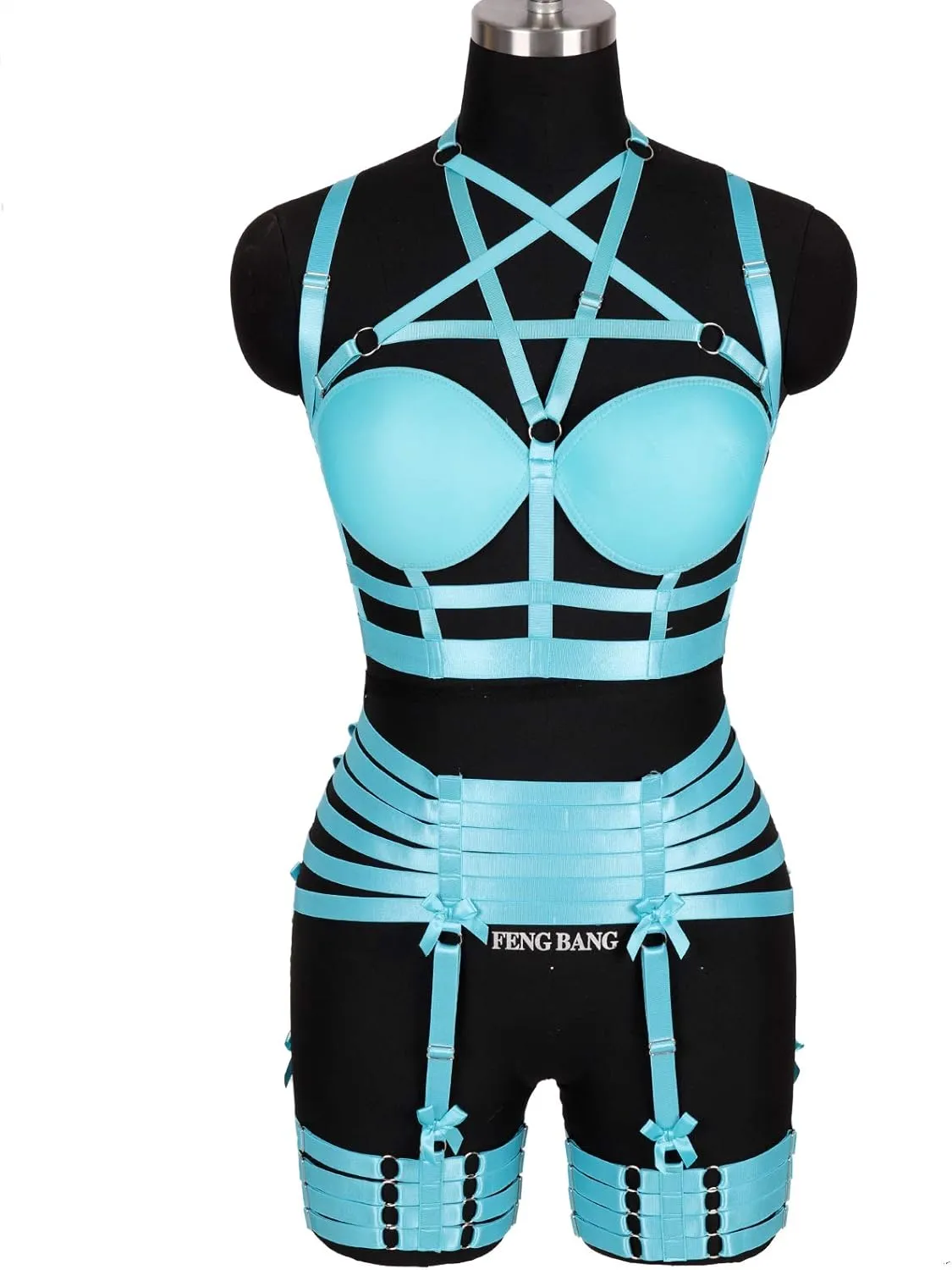 Womens Strappy Full Cage Body Harness Lingerie Garter Belt Set Elastic Hollow Tops Bralette Punk Gothic Festival Rave Wear