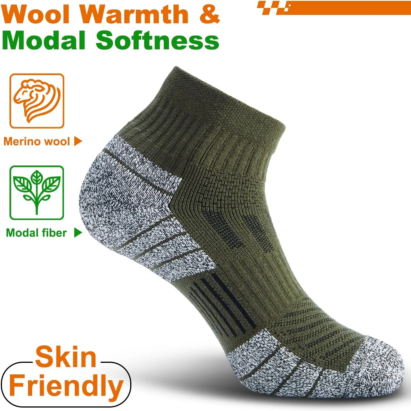 Wool Compression Ankle Socks - Cozy Cushioned Hiking Running for Men Women - Thick Warm Durable