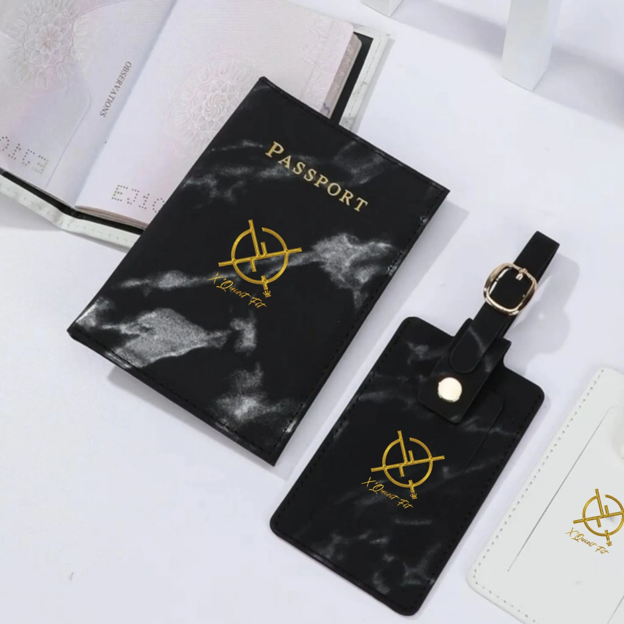 XQF Marble Passport Cover/ Luggage Tag Travel Set