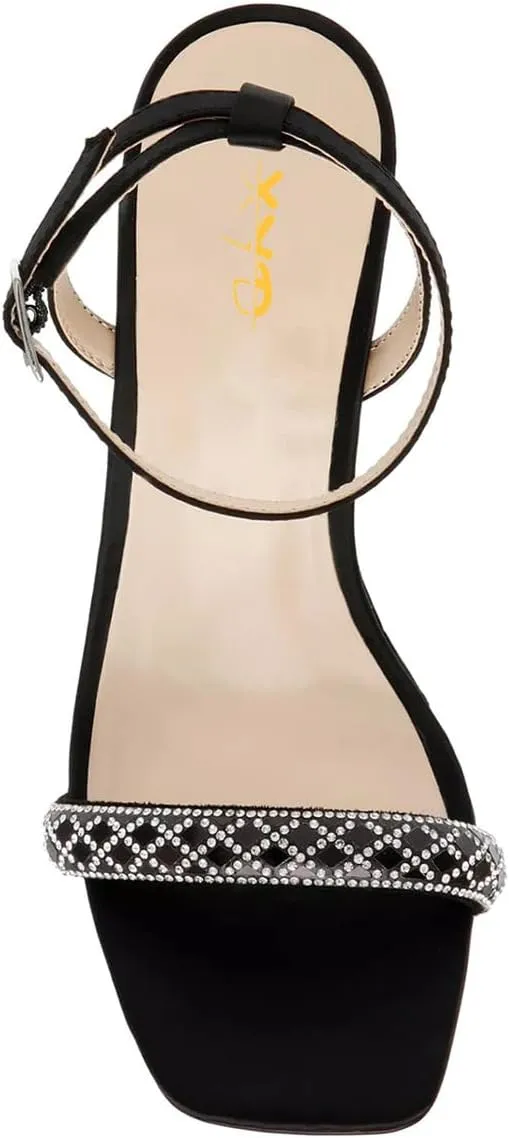 XYD Women Wedges High Heel Crystal Studs Sparkle Sandals Square Open Toe Ankle Strappy Pumps Shoes for Party Evening