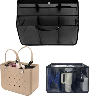 XYFuuee Beach Bag Organizer Inserts for X Large Bogg Bag Accessories, Original XL Lightweight Mesh Insert Divider Pouch, Organizing Rubber Tote Bags, Save Storage Space (Black)