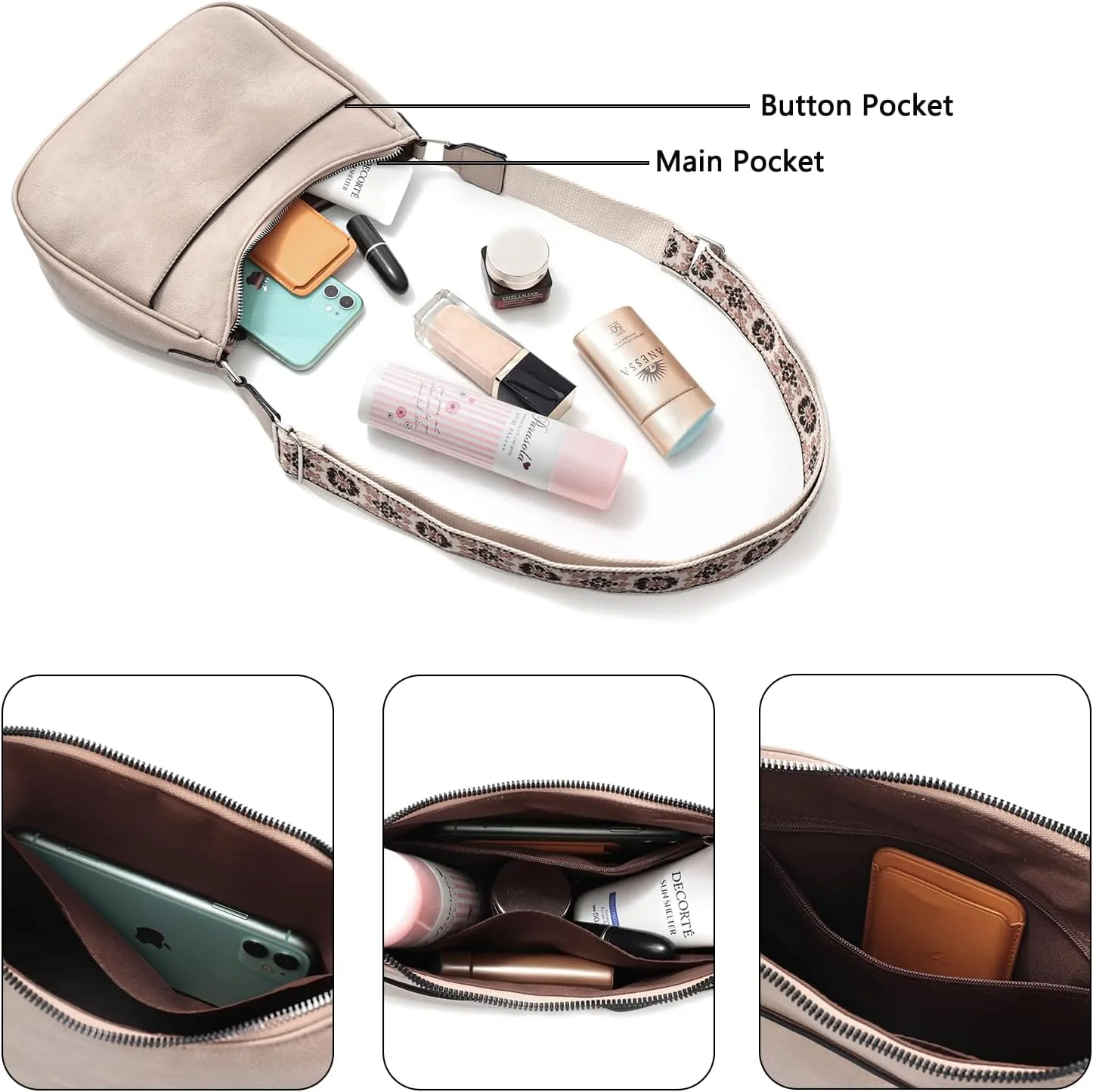 YDSIII Small Crossbody Bags for Women, Women's Cross body Bag with Adjustable Wide Guitar Strap, Vintage Vegan Leather