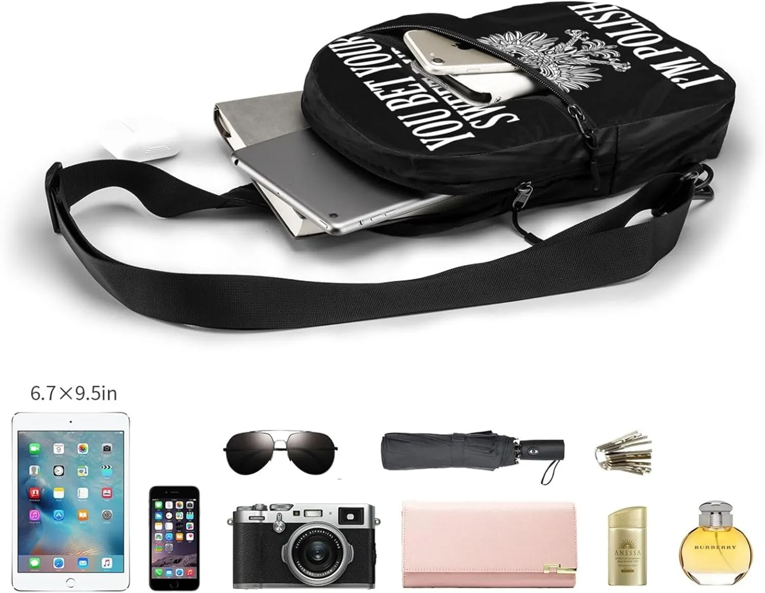 You Bet Your Sweet Dupa I'm Polish Portable Crossbody Bag Foldable Sling Bags Sports Gym Chest Daypack Reusable Shoulder Backpack Casual Diagonally Rucksack Fanny Packs