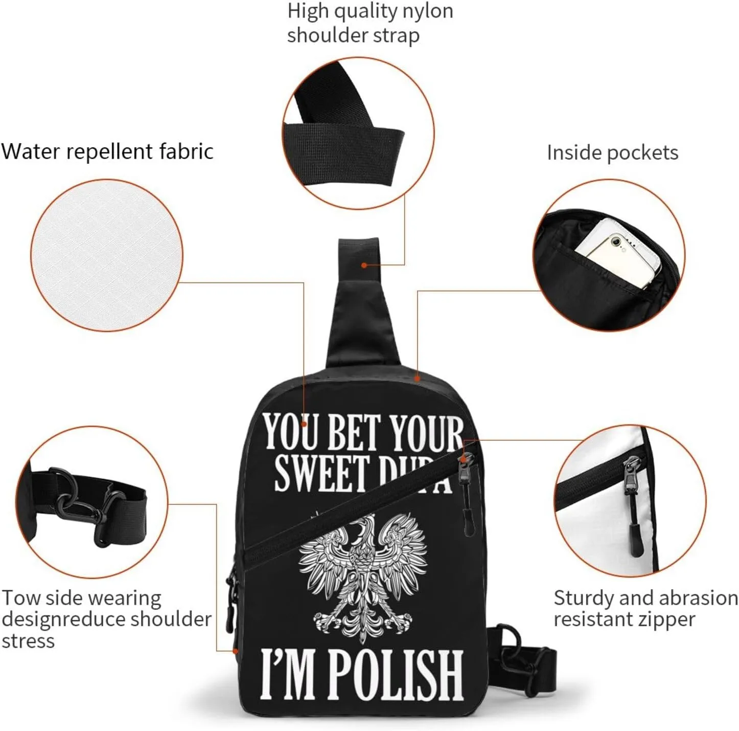 You Bet Your Sweet Dupa I'm Polish Portable Crossbody Bag Foldable Sling Bags Sports Gym Chest Daypack Reusable Shoulder Backpack Casual Diagonally Rucksack Fanny Packs