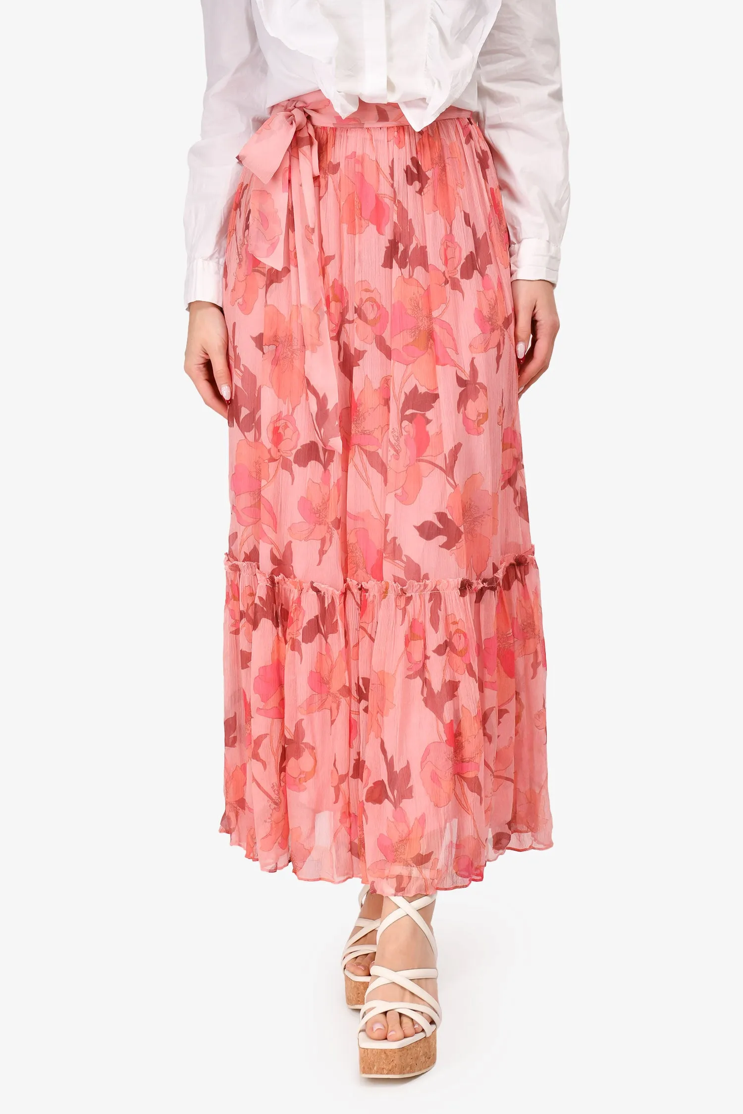 Zimmermann Pink Floral Silk Midi Skirt Size 0
