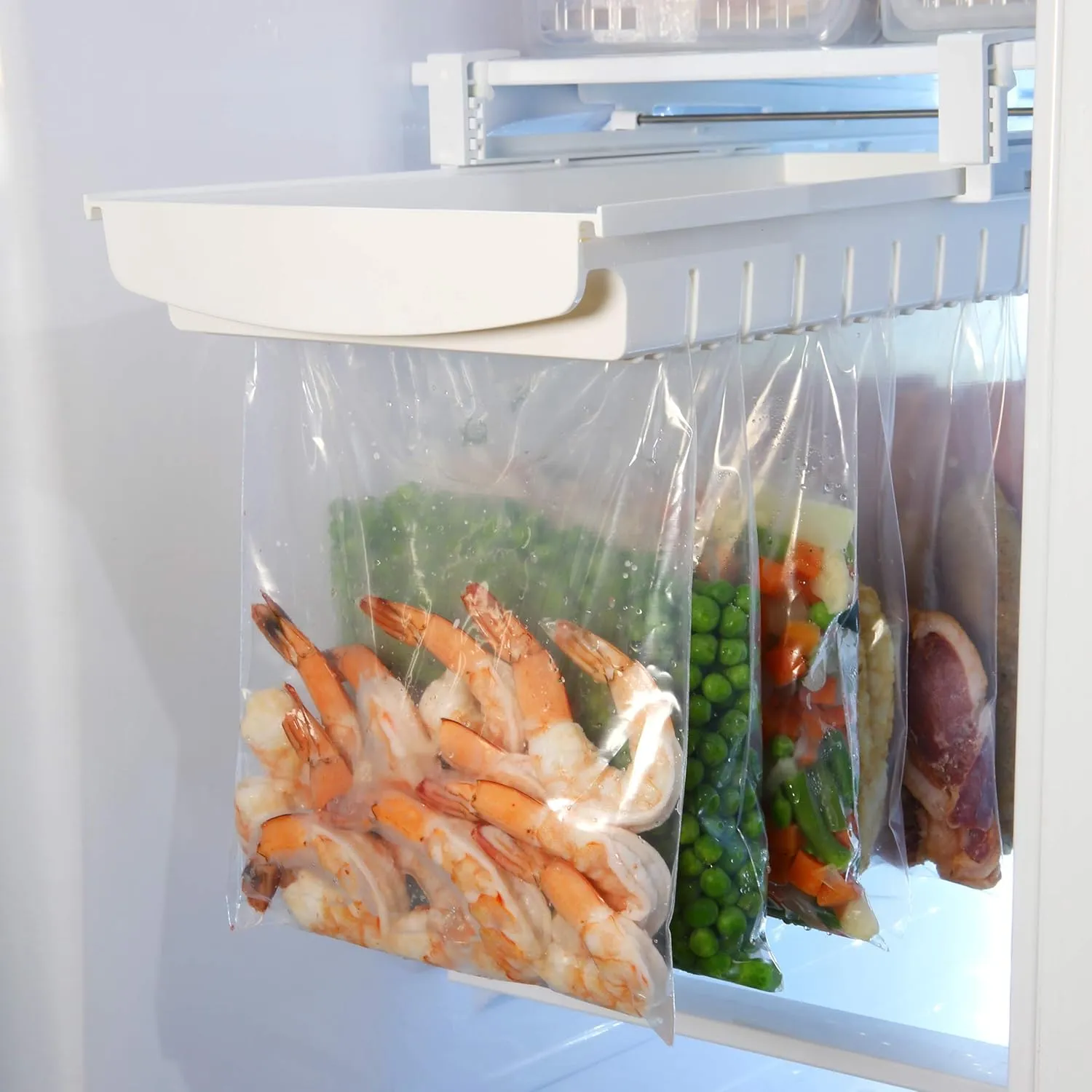 Zipper Bag Organizer for Fridge Freezer Refrigerator - Best Solution to Clean and Organize Zipper Bag Tray Zipper bag Holder Rack Hanger