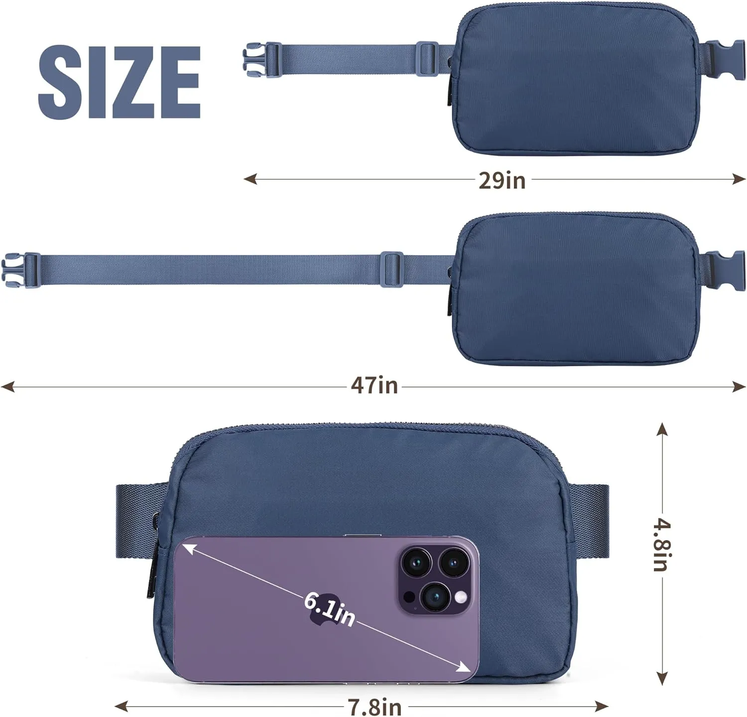 ZPN Mini Fanny Pack Blue Belt Bag for Women and Men, Fashionable Waterproof Waist Pack with Adjustable Strap for Traveling, Hiking, Jogging, Cycling