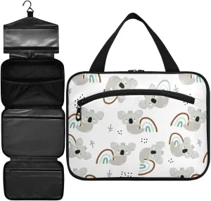 ZZKKO Toiletry Bags for Traveling Women Cute Koala Hanging on Rainbow Toiletry Bag with Hanging Hook Makeup Bag Travel Cosmetic Bag Travel Organizer for Accessories Toiletries Medium